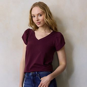 Petite LC Lauren Conrad Tulip Sleeve V-Neck Tee