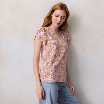 Petite LC Lauren Conrad Tulip Sleeve V-Neck Tee