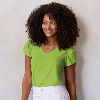 Petite LC Lauren Conrad Tulip Sleeve V-Neck Tee