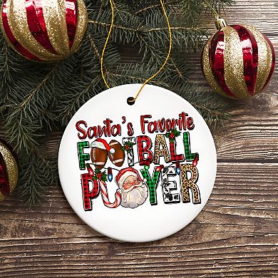 Santa’s Favorite Football Player Festive Plaid Christmas Ornament