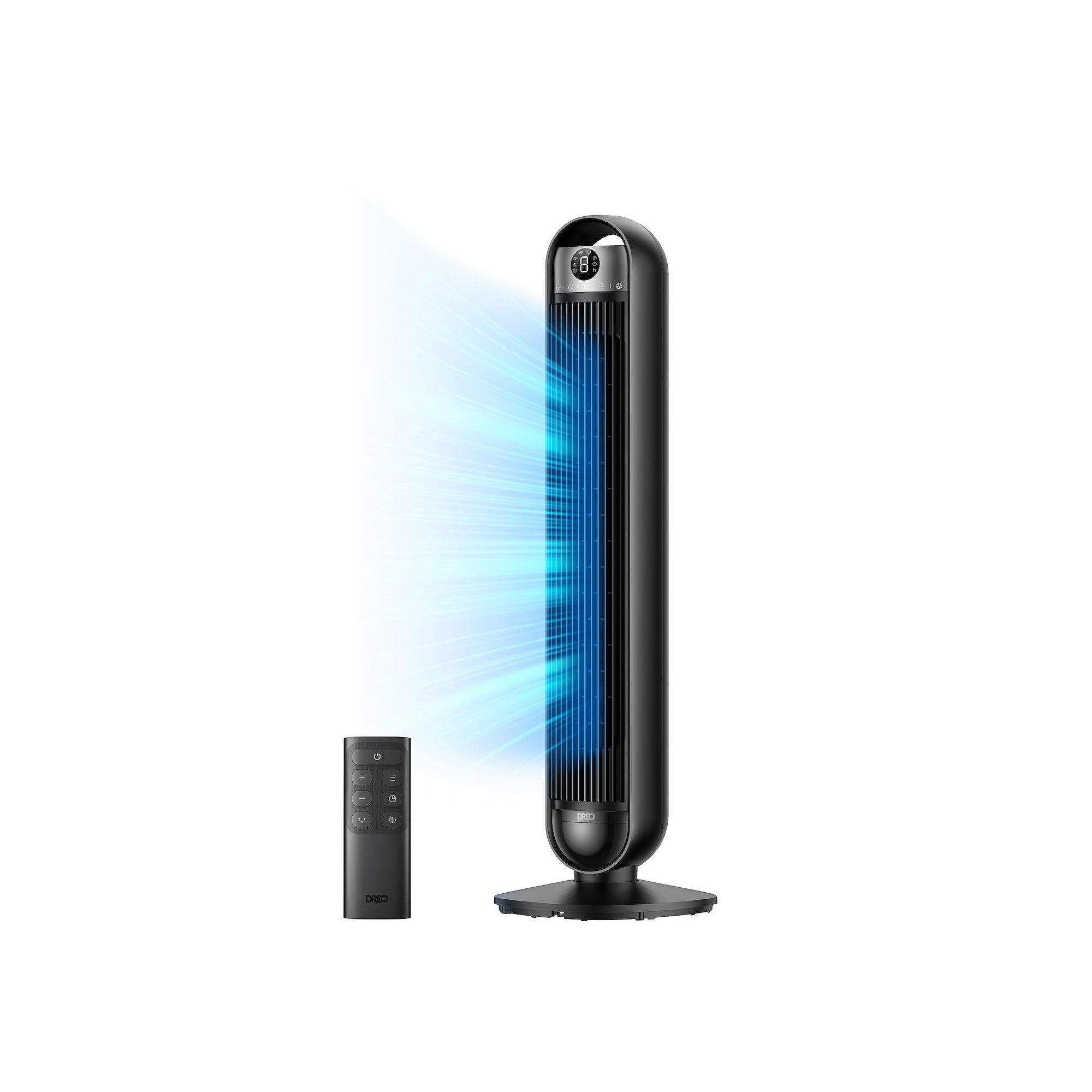DREO Velocity 90° Oscillating Tower Fan with 6 Speeds, 4 Modes, Black