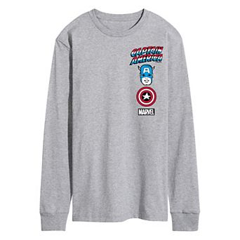 Men's Marvel Captain America Oversized Left Chest Long Sleeve Graphic Tee