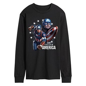 Men's Marvel Captain America Portrait Long Sleeve Graphic Tee