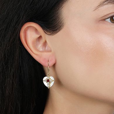 Symbols of Faith Mother of Pearl Heart Red & Crystal Cross Earrings