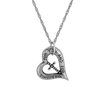 Symbols of Faith Silver Tone Heart Cross Necklace 18"