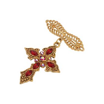 Symbols of Faith Gold Tone Red Crystal Cross Pin