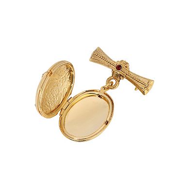 Symbols of Faith Gold Tone Garnet Cross Locket Pin