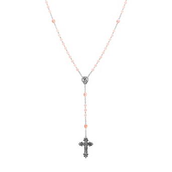 Symbols of Faith Silver-tone Colored Bead Crucifix Rosary