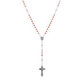 Symbols of Faith Silver-tone Colored Bead Crucifix Rosary