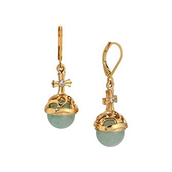 Symbols of Faith 14K Gold Dipped Green Aventurine Stone & Crystal Cross Earrings
