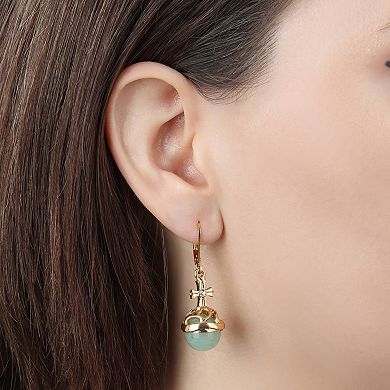 Symbols of Faith 14K Gold Dipped Green Aventurine Stone & Crystal Cross Earrings