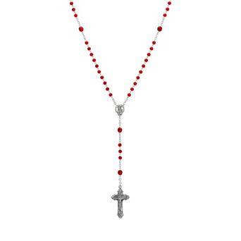 Symbols of Faith Silver-tone Red Bead Crucifix Rosary