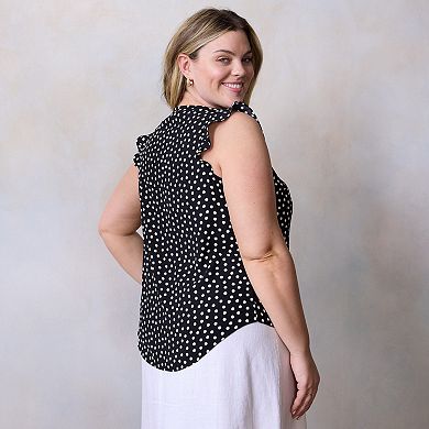 Plus Size LC Lauren Conrad Ruffle Shoulder V-Neck Tank Top