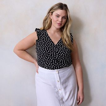 Plus Size LC Lauren Conrad Ruffle Shoulder V-Neck Tank Top