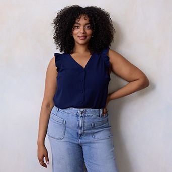 Plus Size LC Lauren Conrad Ruffle Shoulder V-Neck Tank Top