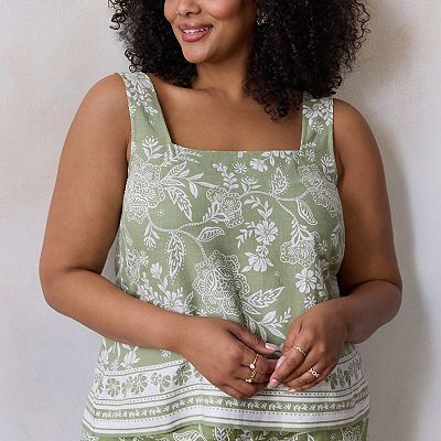 Plus Size LC Lauren Conrad Square Neck Button Back Tank Top