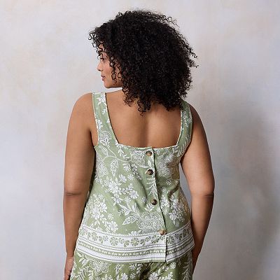 Plus Size LC Lauren Conrad Square Neck Button Back Tank Top