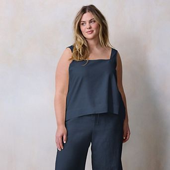 Plus Size LC Lauren Conrad Square Neck Button Back Tank Top