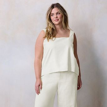 Plus Size LC Lauren Conrad Square Neck Button Back Tank Top