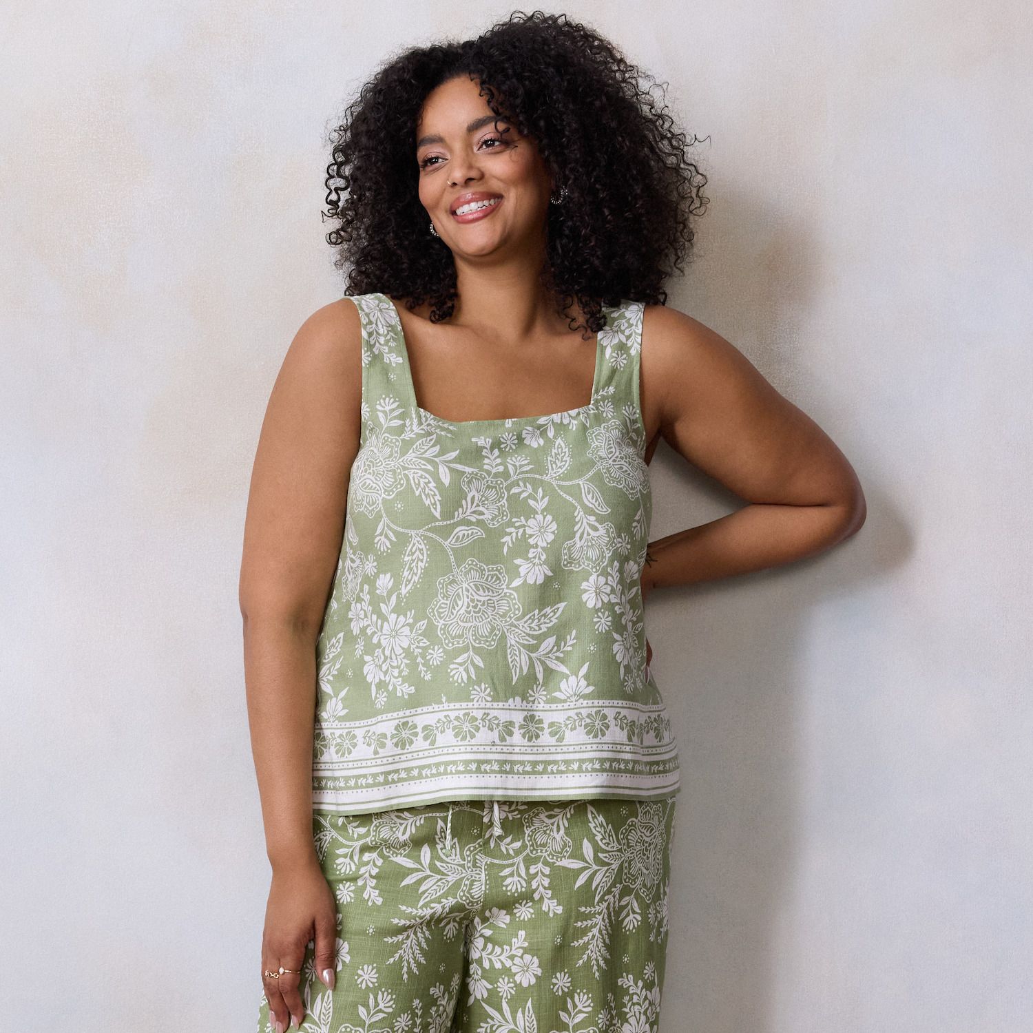 Plus Size LC Lauren Conrad Square Neck Button Back Tank Top