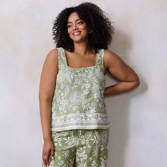 Plus Size LC Lauren Conrad Square Neck Button Back Tank Top