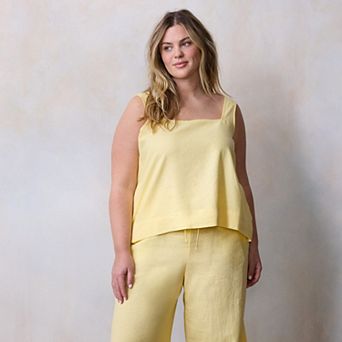 Plus Size LC Lauren Conrad Square Neck Button Back Tank Top