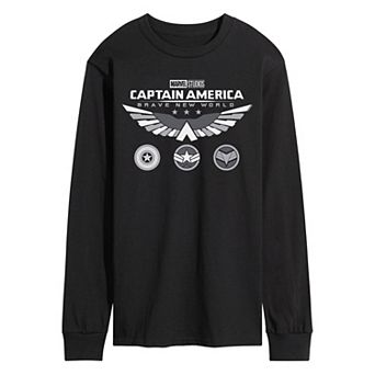 Men's Marvel Captain America Brave New World Logo Icons Long Sleeve Graphic Tee