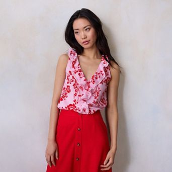 Women's LC Lauren Conrad Ruffle Front Pintuck Sleeveless Tank Top