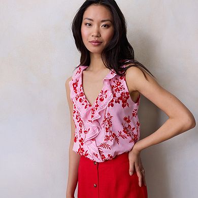 Women's LC Lauren Conrad Ruffle Front Pintuck Sleeveless Tank Top