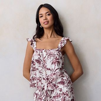 Women's LC Lauren Conrad Button Front Ruffled Shoulder Tank Top