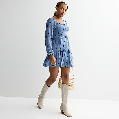 Juniors' Liberty Love Smocked Bodice Long Sleeve Dress
