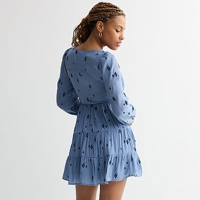 Juniors' Liberty Love Smocked Bodice Long Sleeve Dress
