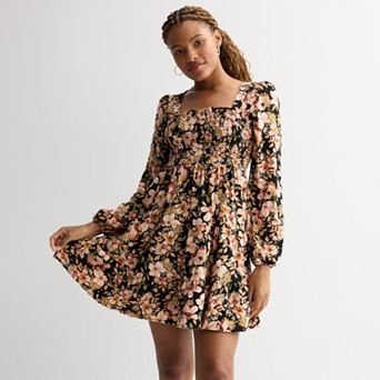 Juniors' Liberty Love Smocked Bodice Long Sleeve Dress