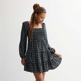 Juniors' Liberty Love Smocked Bodice Long Sleeve Dress