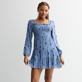 Juniors' Liberty Love Smocked Bodice Long Sleeve Dress