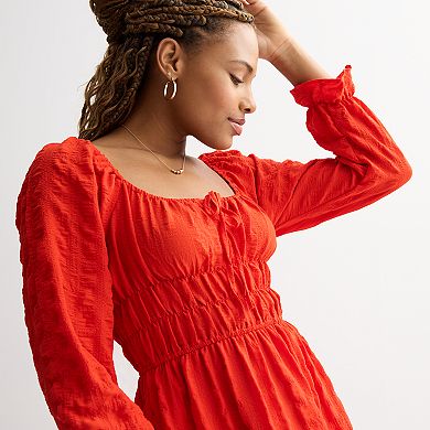 Juniors' Liberty Love Long Sleeve Smocked Waistband Mini Dress