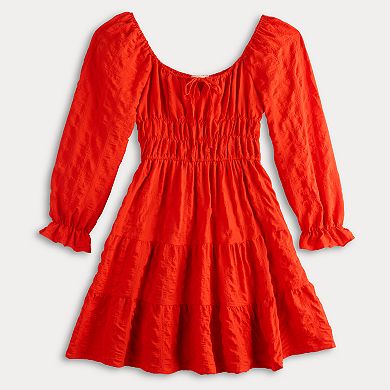 Juniors' Liberty Love Long Sleeve Smocked Waistband Mini Dress