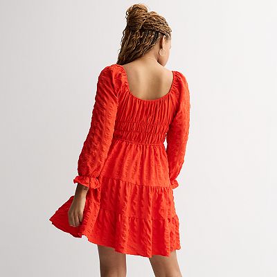 Juniors' Liberty Love Long Sleeve Smocked Waistband Mini Dress
