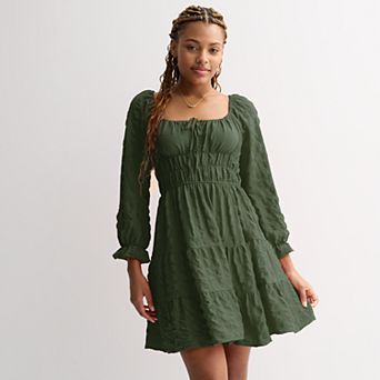 Juniors' Liberty Love Long Sleeve Smocked Waistband Mini Dress