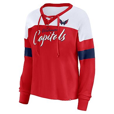 Women's Fanatics Red Washington Capitals Take the Shot Long Sleeve Lace-Up V-Neck T-Shirt