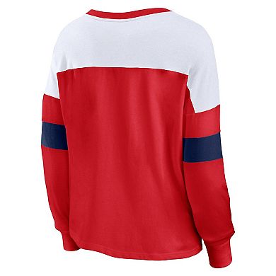 Women's Fanatics Red Washington Capitals Take the Shot Long Sleeve Lace-Up V-Neck T-Shirt
