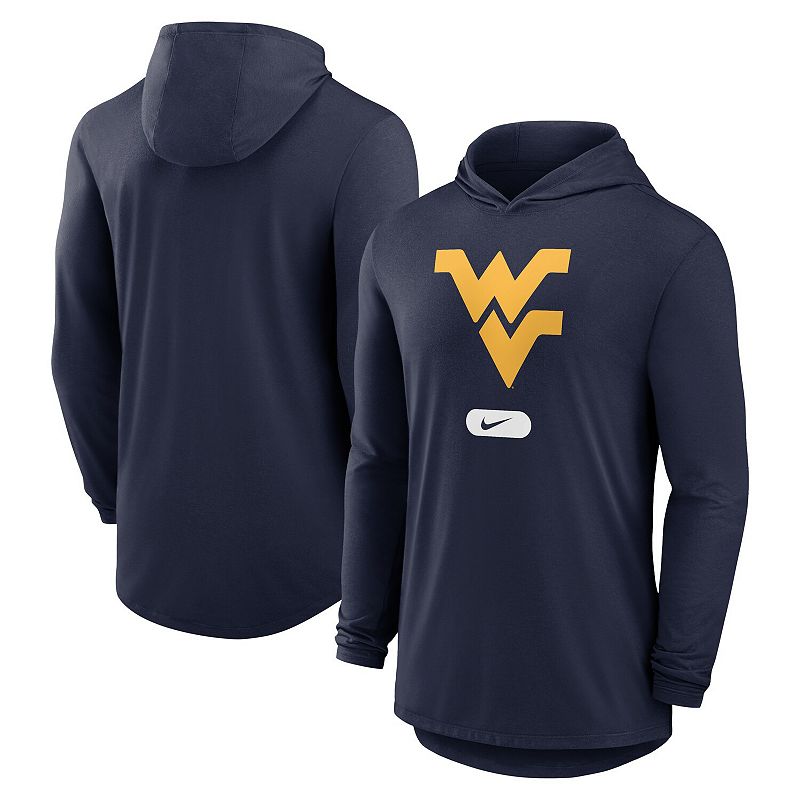 Men's Nike Navy West Virginia Mountaineers Lightweight Performance Long Sleeve Hoodie T-Shirt, Size: Small, Blue