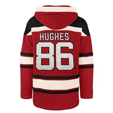Men's '47 Jack Hughes Red New Jersey Devils Big & Tall Lace-up Pullover Hoodie