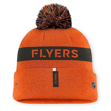 Women's Fanatics Orange/Black Philadelphia Flyers Authentic Pro Rink Cuffed Knit Hat with Pom