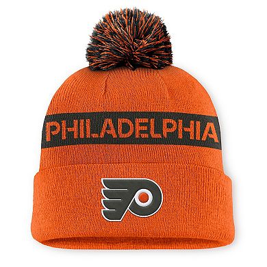 Women's Fanatics Orange/Black Philadelphia Flyers Authentic Pro Rink Cuffed Knit Hat with Pom