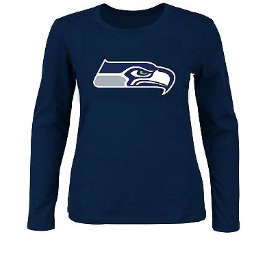 Women's Fanatics College Navy Seattle Seahawks Plus Size Long Sleeve T-Shirt