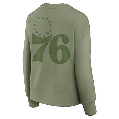 Women's Fanatics Olive Philadelphia 76ers Elements Flow Pullover Sweatshirt