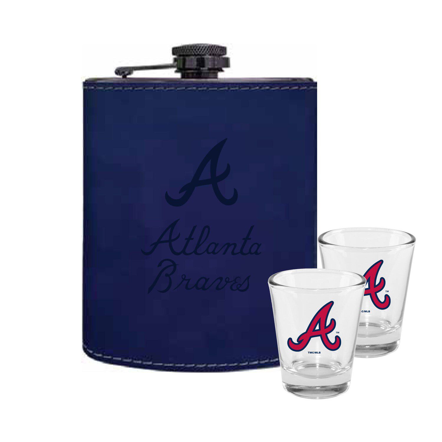 NCAA Team Logo Leather Flask Set With Shot Glass & Funnel - Officially Licensed Memorabilia