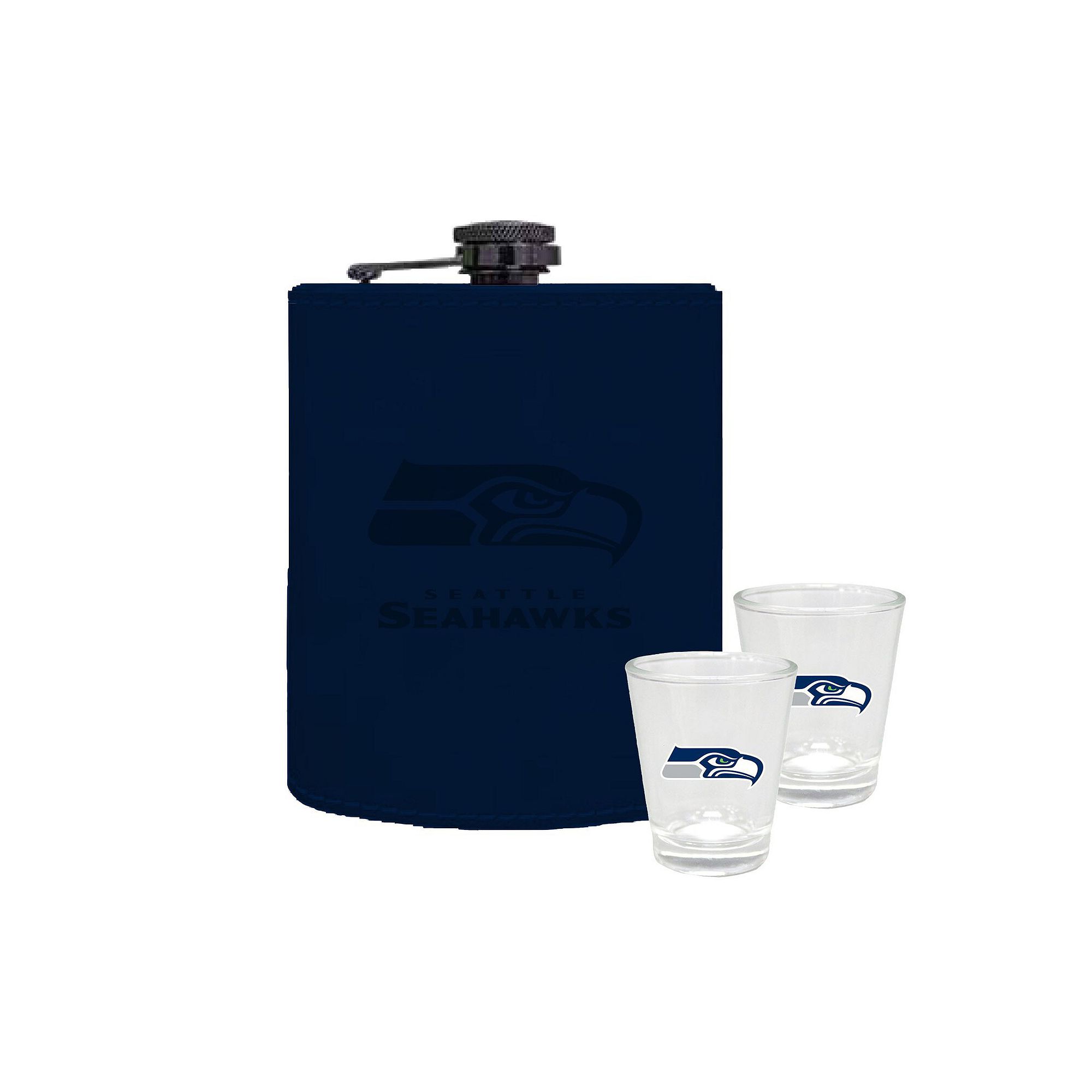 The Memory Company Seattle Seahawks Three-Pack 8oz. Leather Flask & 2oz. Sh