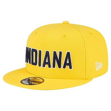 Men's New Era Gold Indiana Pacers Jersey Hook Statement Edition 9FIFTY Snapback Hat